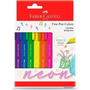 CANETA HIDROGRÁFICA FINE PEN COM 6 CORES NEON FABER CASTELL