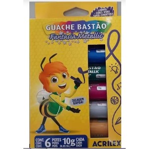 GUACHE BASTÃO 6 CORES METALICAS ACRILEX