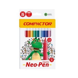CANETINHAS HIDROGRÁFICAS COM 12 CORES NEO-PEN COMPACTOR