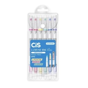 MARCA TEXTO APAGÁVEL 6 CORES PONTA DUPLA LUMINI EX SLIM CIS