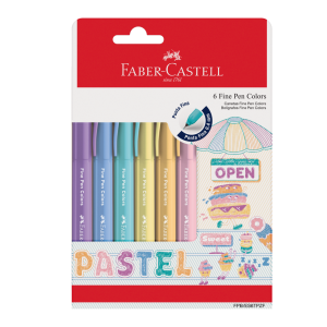 CANETA HIDROGRÁFICA 0.4 FINE PEN 6 CORES PASTEL FABER CASTELL