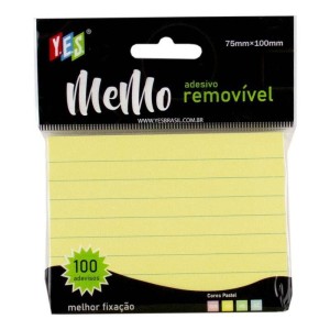 BLOCO ADESIVO 75x100 AMARELO PAUTADO 100FLS YES