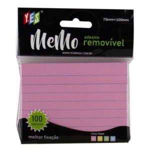 BLOCO ADESIVO 75x100 ROSA PAUTADO 100FLS YES